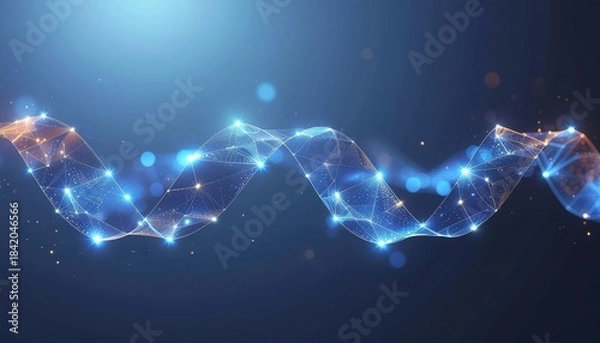 Fototapeta Abstract Glowing Plexus Wave on Dark Blue Background.