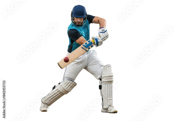 Fototapeta Cricket batsman playing a shot isolated on transparent background