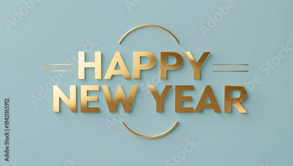 Fototapeta A New Year greeting card using blue as the base color. Bold gold typography for the text ‘Happy New Year’