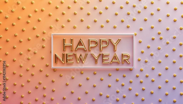 Fototapeta Happy New Year card featuring a soft to bright orange gradient color scheme with small intricate gold polka dots scattered evenly across the background.