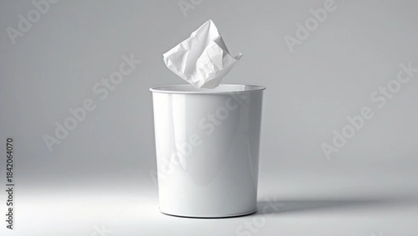 Fototapeta crumpled paper flying to the wastepaper basket isolated on white background