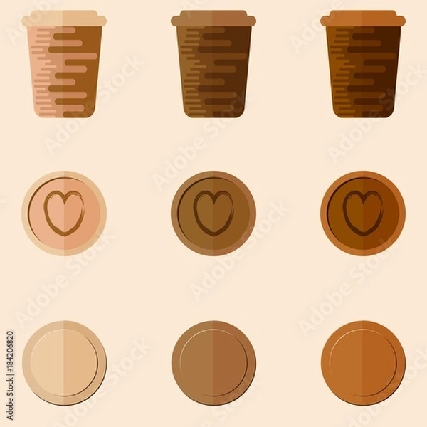 Fototapeta Coffee cups in the style of flat. Vector illustration.