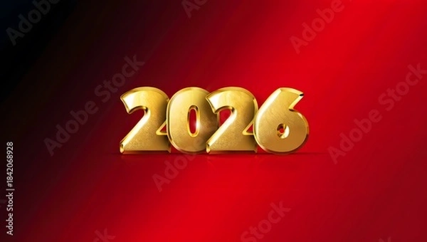 Fototapeta Golden 2026 Number on Vibrant Red and Black Background Design