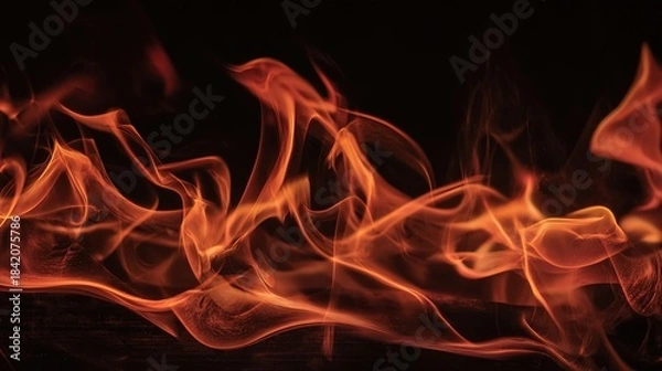 Fototapeta ferocity. Dramatic flames with intense orange and yellow hues isolated against a dark atmospheric background. STEM education sheets, lab safety posters, designed for biotech research communications.