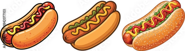 Fototapeta Hot Dog Illustration set – Cute Hot Dog Design