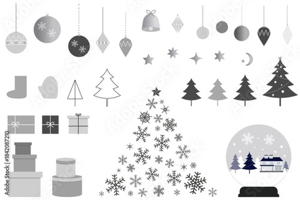 Obraz クリスマスモチーフのイラストセット　背景イラスト　ベクター素材