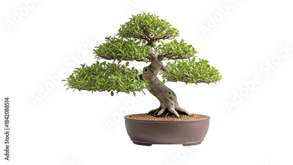 Fototapeta A small bonsai tree in a brown pot on a transparent background
