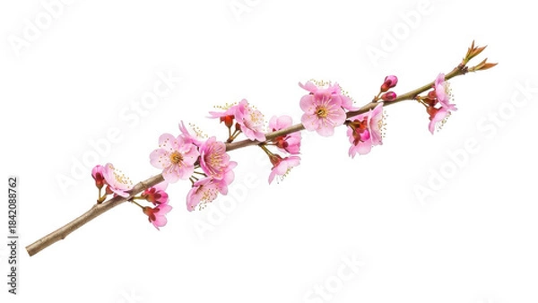 Fototapeta Pink cherry blossoms on a branch isolated on transparent background