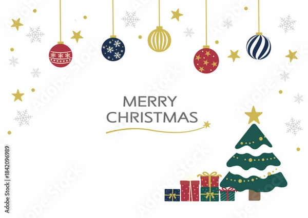 Obraz クリスマス素材　ツリーとオーナメントとプレゼントの背景