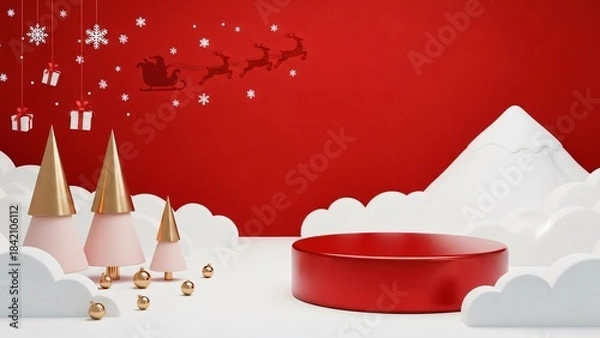 Fototapeta Whimsical winter scene with santa claus