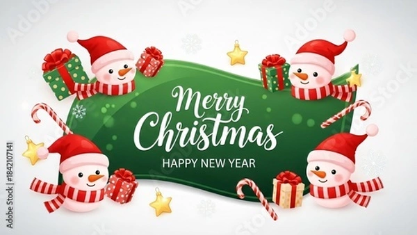 Fototapeta Merry christmas and happy new year snowmen