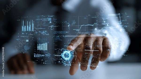 Obraz Business analyst projecting AI-generated diagrams on screen