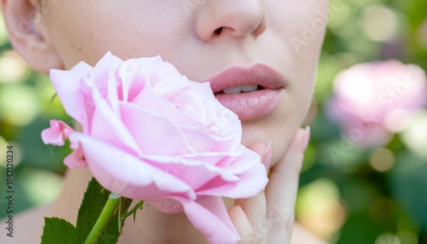Obraz A young, beautiful woman with a rose