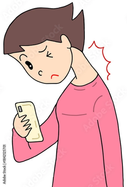 Obraz 疾患・疾病のイラスト - ストレートネック・スマホ首・不良姿勢