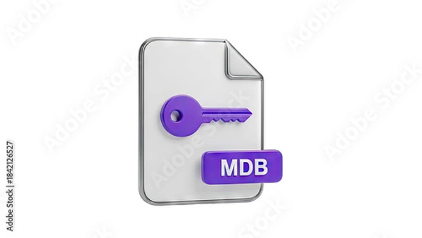 Fototapeta Database File Icon With Key Symbol And MDB Extension Isolated On Transparent Background