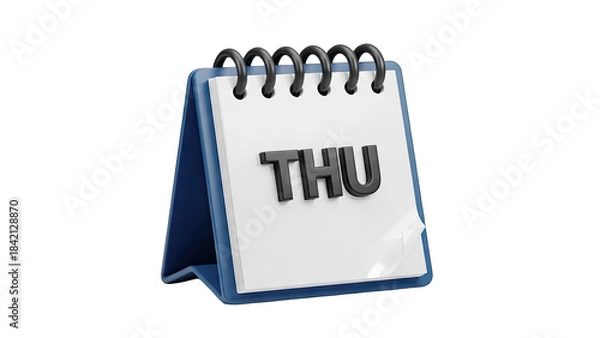 Fototapeta Desk Calendar Displaying Thursday With Blue Base And Spiral Binding Isolated On Transparent Background