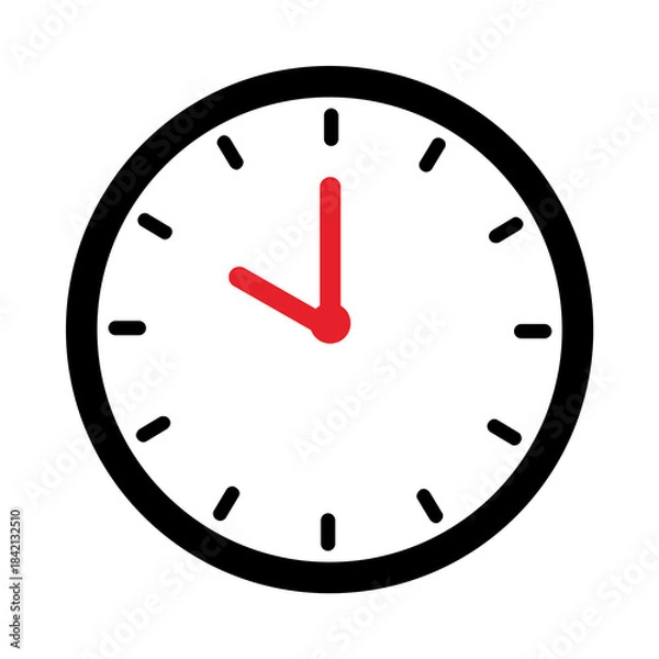 Obraz Ten o'clock icon set on transparent background. Analog watch black and red line icon. Flat symbol of hour, clock, hour, time, am, pm. Analog o'clock illustration