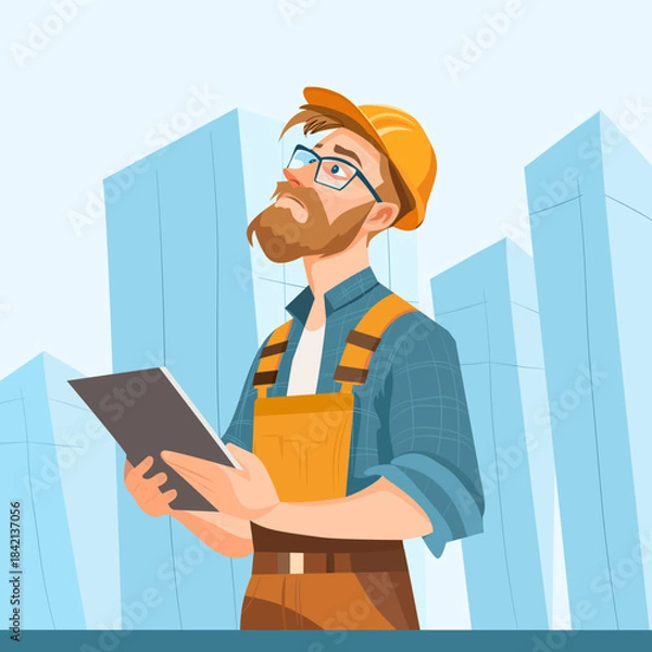 Obraz Construction Engineer Checking Plans on Site