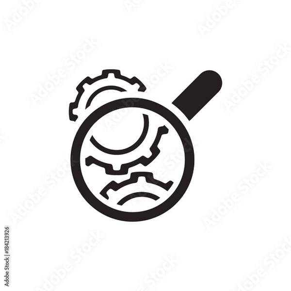 Obraz Cog Wheels Inspection Icon. Gears and Magnifier. Engineering Symbol.