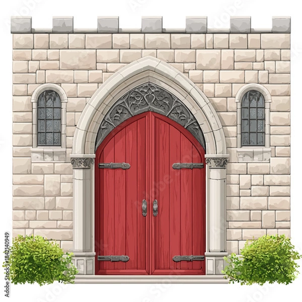 Obraz old red door in stone wall