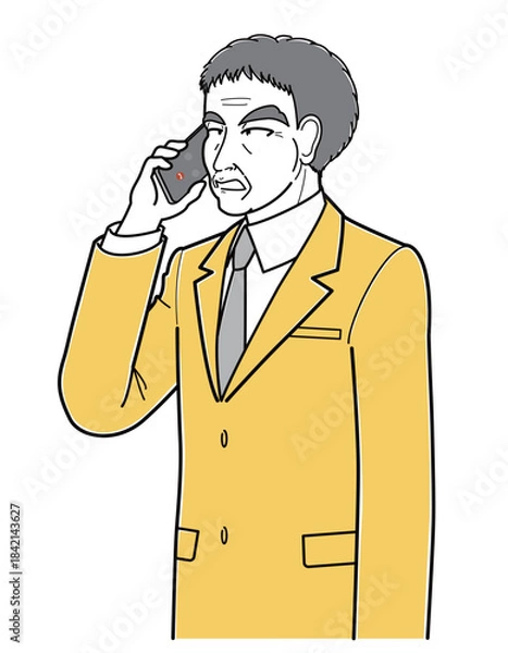 Fototapeta スマートフォンで電話しているスーツの中年男性（シンプル・上半身）