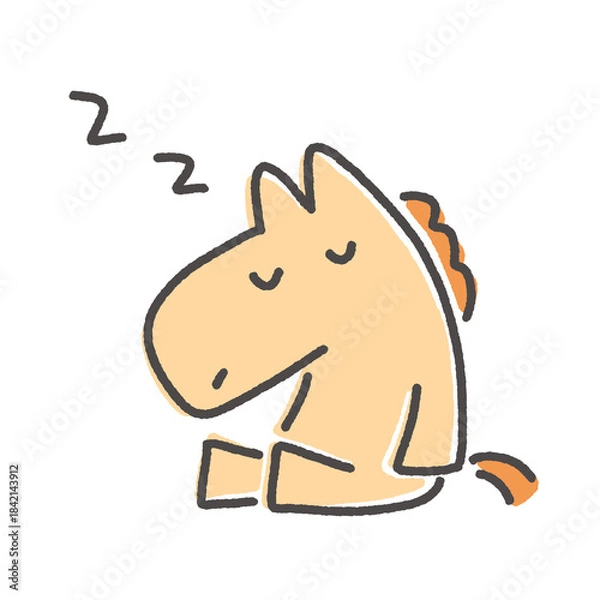 Obraz 座って寝るかわいい馬キャラクター　眠る・睡眠
