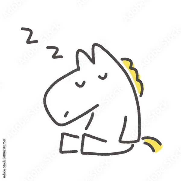 Obraz グーグー眠るかわいい線画の白馬　寝る・休憩