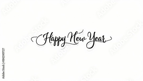Obraz Elegant black script Happy New Year typography on white great for festive greetings branding materials and simple seasonal artwork
