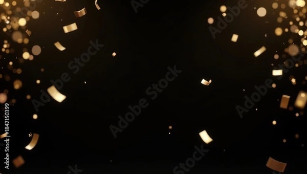 Obraz Sparkling gold confetti raining in air on dark backdrop ideal for premium event marketing New Year celebrations and festive artwork