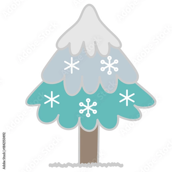 Fototapeta 雪が積もった木のシンプルでかわいいイラスト 02