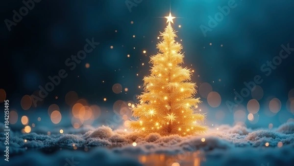 Obraz Elegant golden swirl Christmas tree with glowing bokeh effects perfect for seasonal promotions celebration art and Christmas-themed visuals