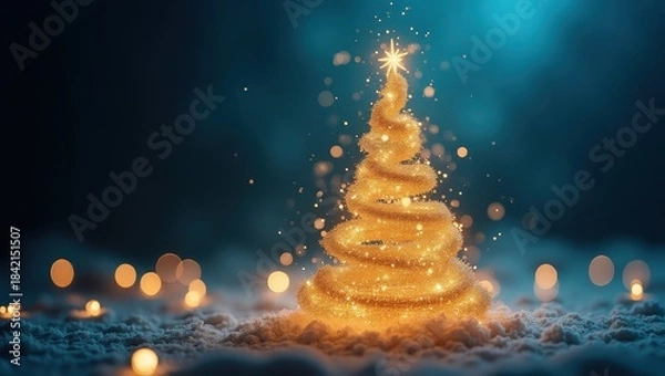 Obraz Artistic glowing tree made of bright golden spirals suitable for festive backgrounds joyful holiday campaigns and digital Christmas illustrations