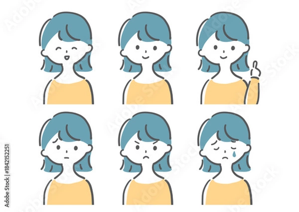 Obraz 女性　表情バリエーションセット　喜怒哀楽