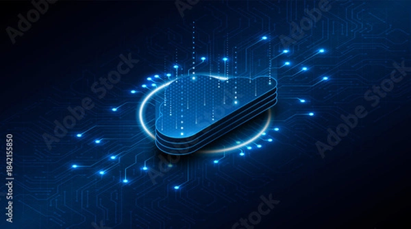 Obraz Abstract cloud technology circuit board. Large data center concept. modern cloud storage technology innovation concept background	