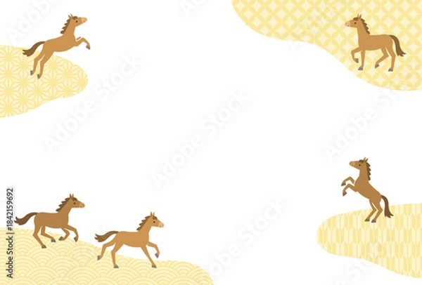 Obraz 和柄の金雲と馬のフレーム