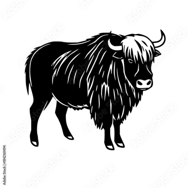 Fototapeta Clean black line art illustration of a yak standing in profile, featuring bold outlines and simple details. Ideal for icons, stickers, and minimalist design use.