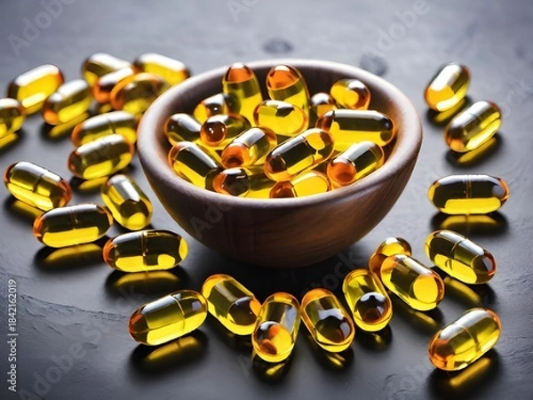 Obraz oil and capsule on black background