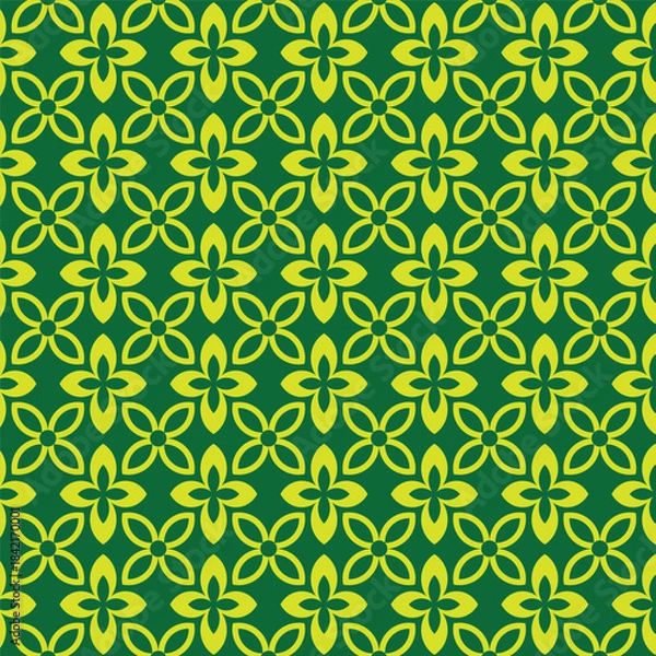 Obraz Geometric vector seamless green pattern with flowers