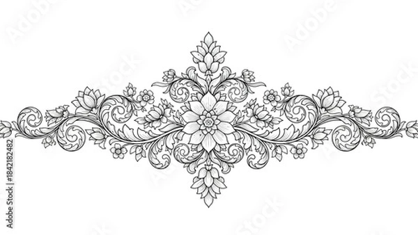 Fototapeta Elegant Intricate Floral Ornament Scroll Design Decorative Border Element Art Drawing