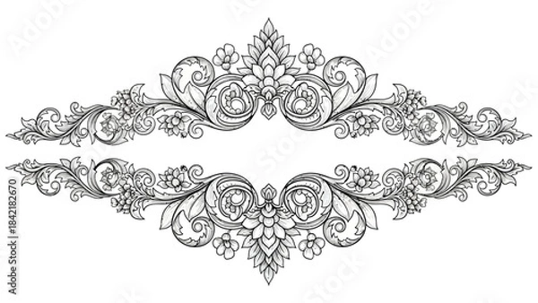 Obraz Elegant Hand Drawn Vintage Floral Scrollwork Frame Design Element