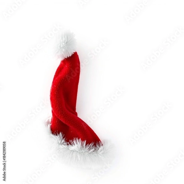 Obraz Brightly lit minimalist studio shot of a crumpled red santa hat with white trim on on white background
