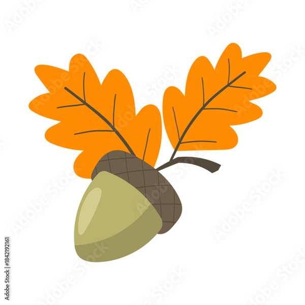 Obraz Illustration of Acorn with Fall Oak Leaves