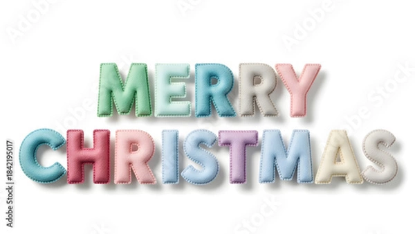 Fototapeta Pastel-colored 3D Merry Christmas typography with soft lighting and clean minimalist style for modern seasonal greeting and holiday design projects