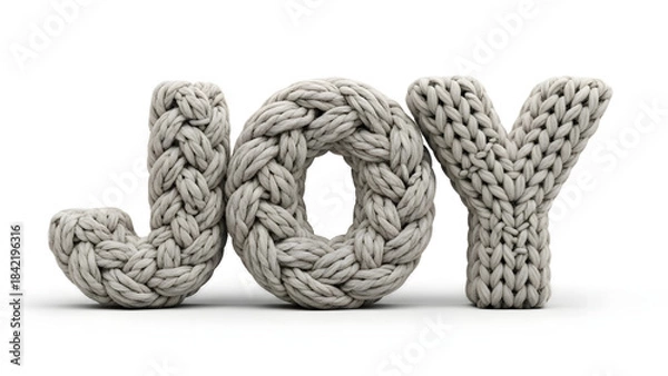 Fototapeta Metallic JOY text with textured 3D design and soft studio lighting, perfect for Christmas cards, seasonal branding, posters, and modern festive visual projects