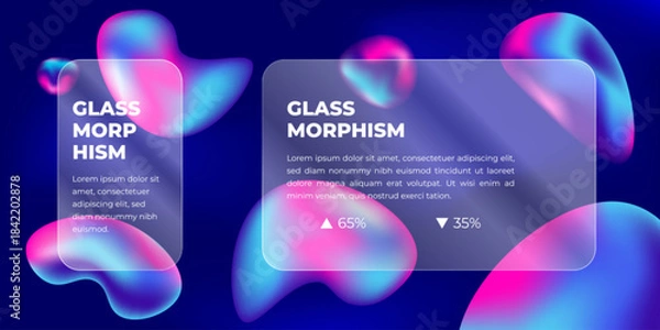 Obraz Glass morphism effect with a gradient color background. liquid blobs with a smartphone interface.
