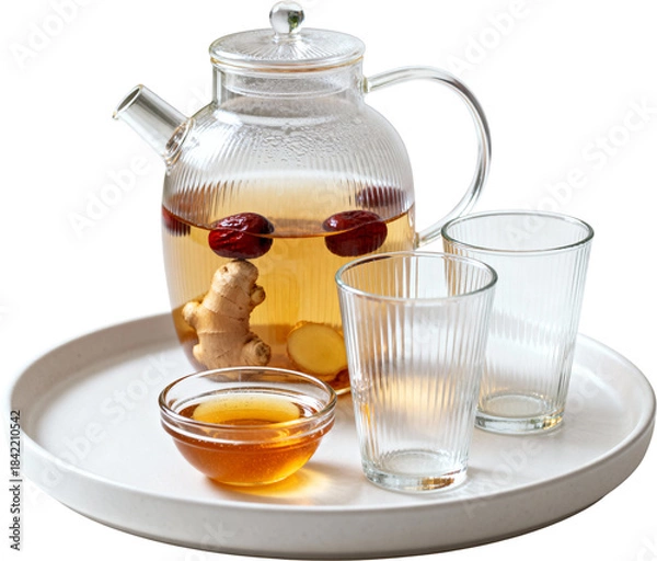 Obraz 흰색쟁반위의생강대추차세트와꿀그릇