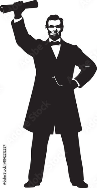 Fototapeta Silhouette of abraham lincoln holding a scroll aloft in a formal suit