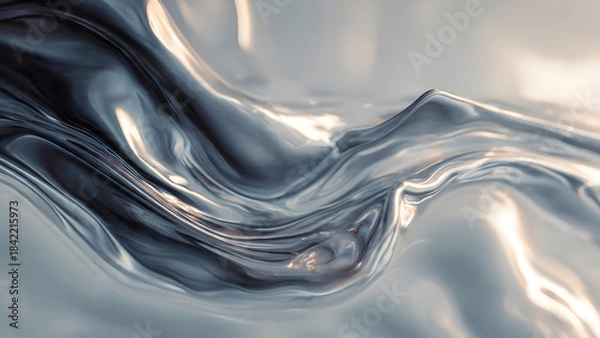 Fototapeta Abstract Metallic Wave with Shimmering Light Reflections on Smooth Liquid Surface