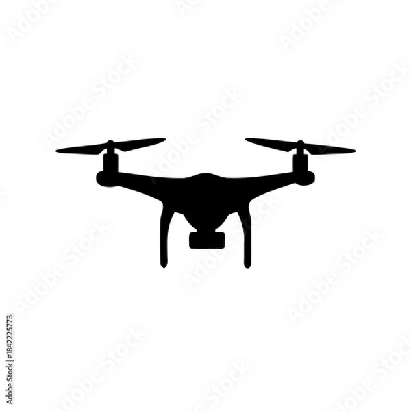Fototapeta Silhouette of modern drone with camera isolated on a white background