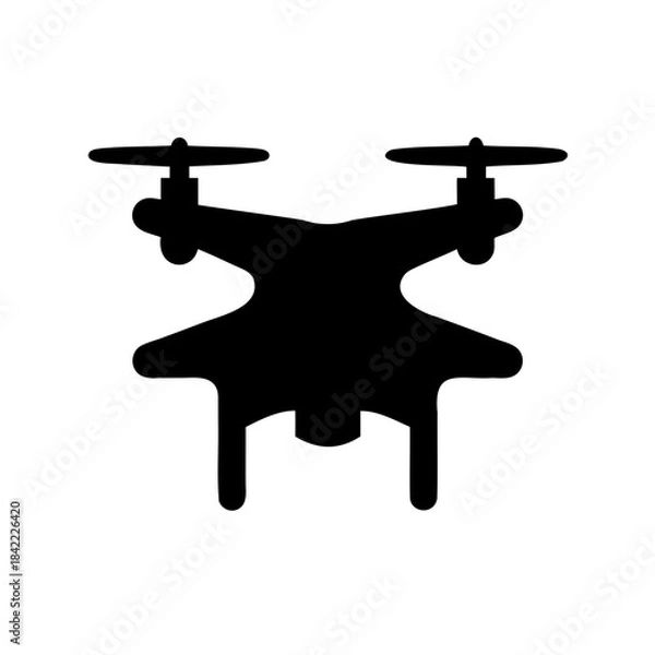 Fototapeta Black silhouette of a drone with four propellers on a white background